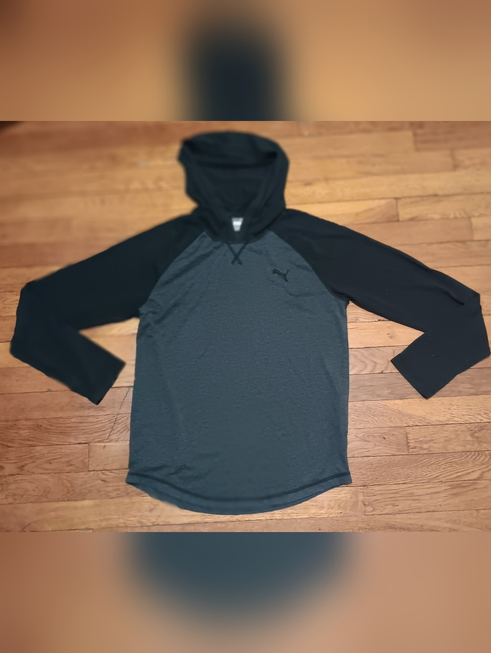 Puma Black & Dark Gray Hooded Raglan Longsleeve Shirt